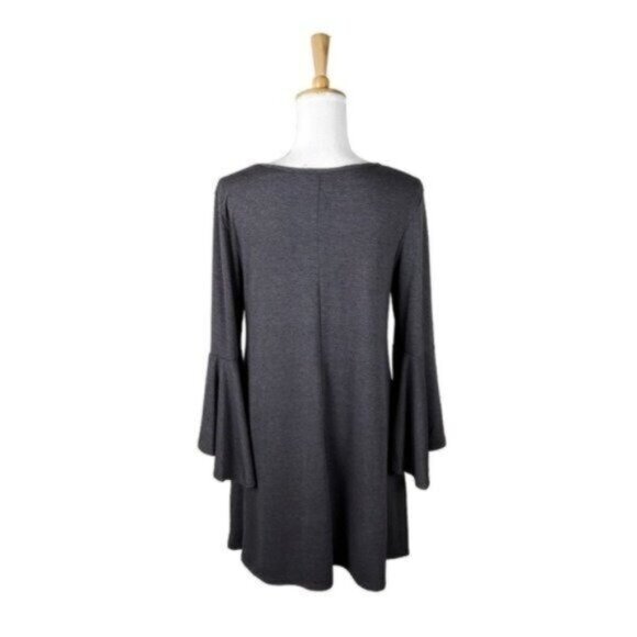 Shop Basic Bell Sleeve Shift Dress Charcoal Gray Size Large - Picture 3 of 6